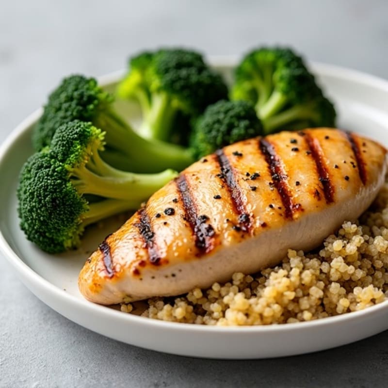 Grilled Chicken Breast with Roasted Broccoli and Quinoa