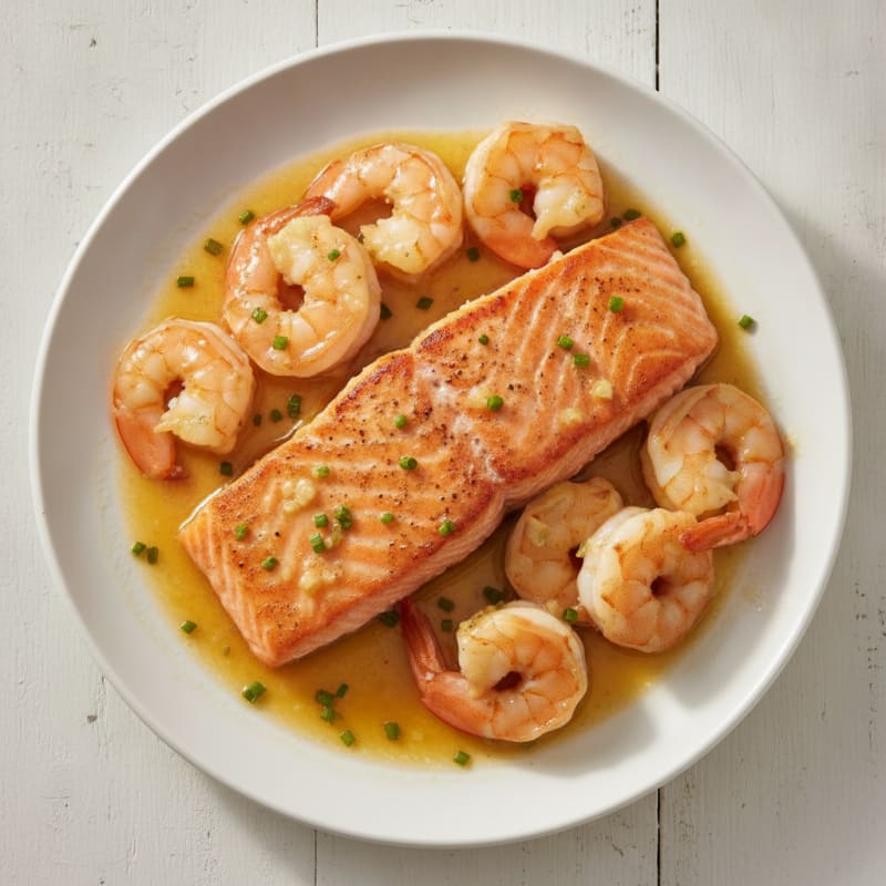 Seared Salmon Fillet with Garlic Butter Shrimp