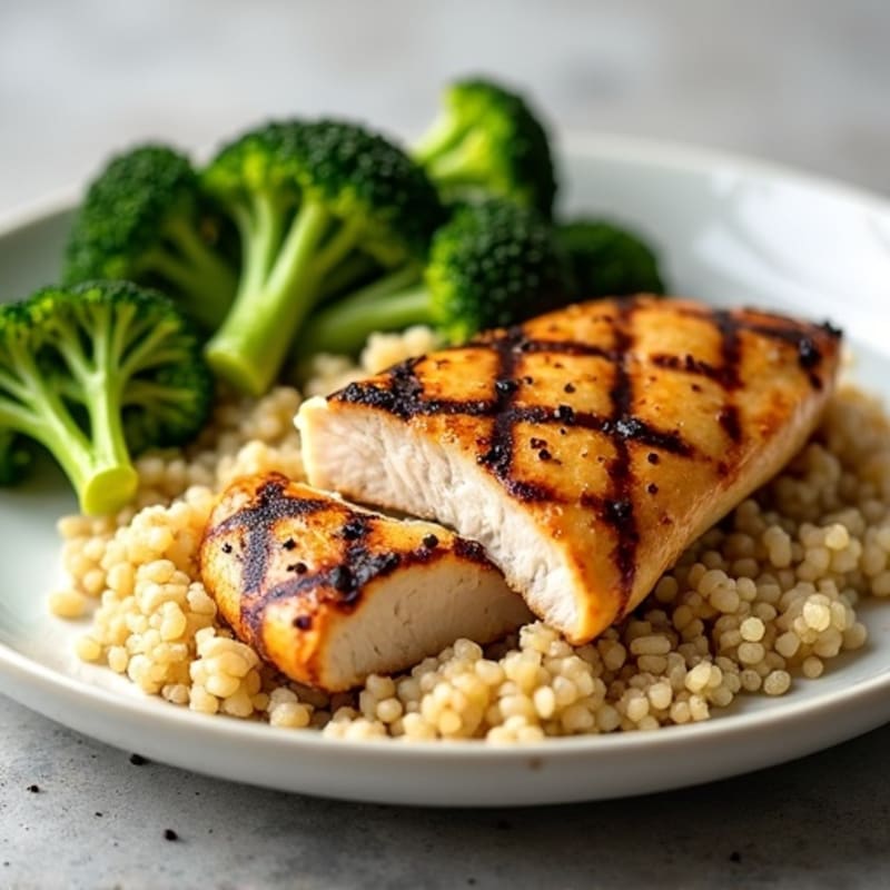 Grilled Chicken Breast with Roasted Broccoli and Quinoa