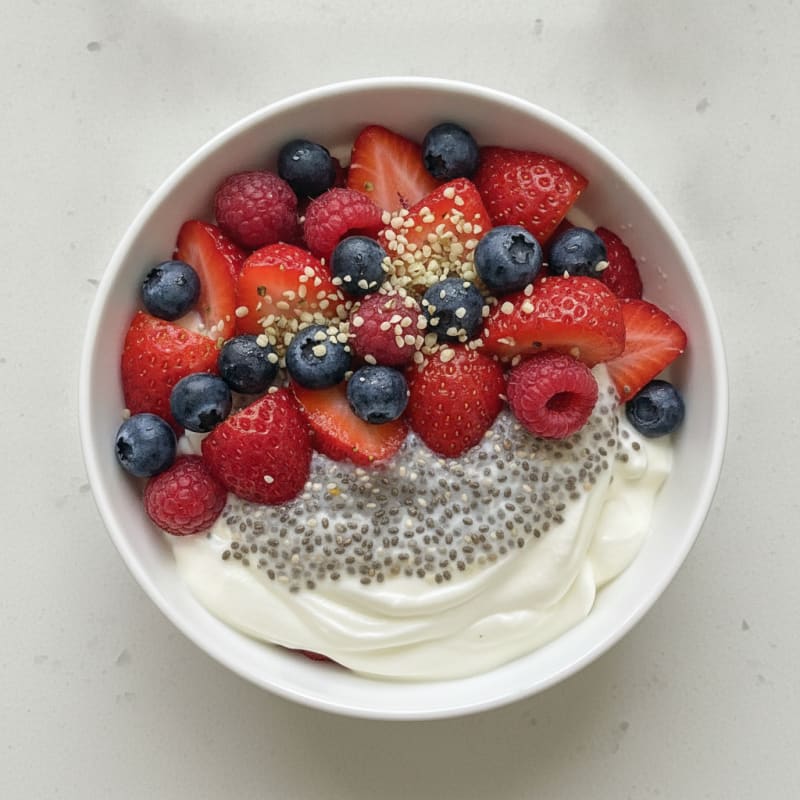 Greek Yogurt Protein Parfait with Mixed Berries and Chia Seeds