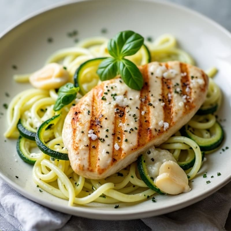 Creamy Lightened-Up Chicken Alfredo with Zucchini Noodles