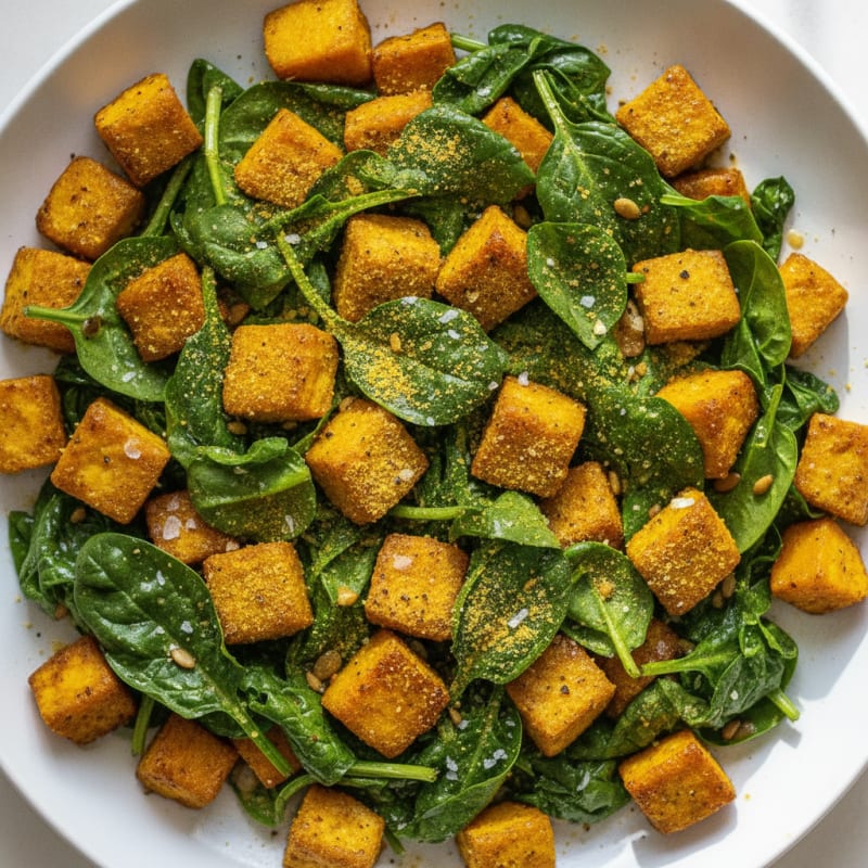 Roasted Pumpkin Tofu with Spinach