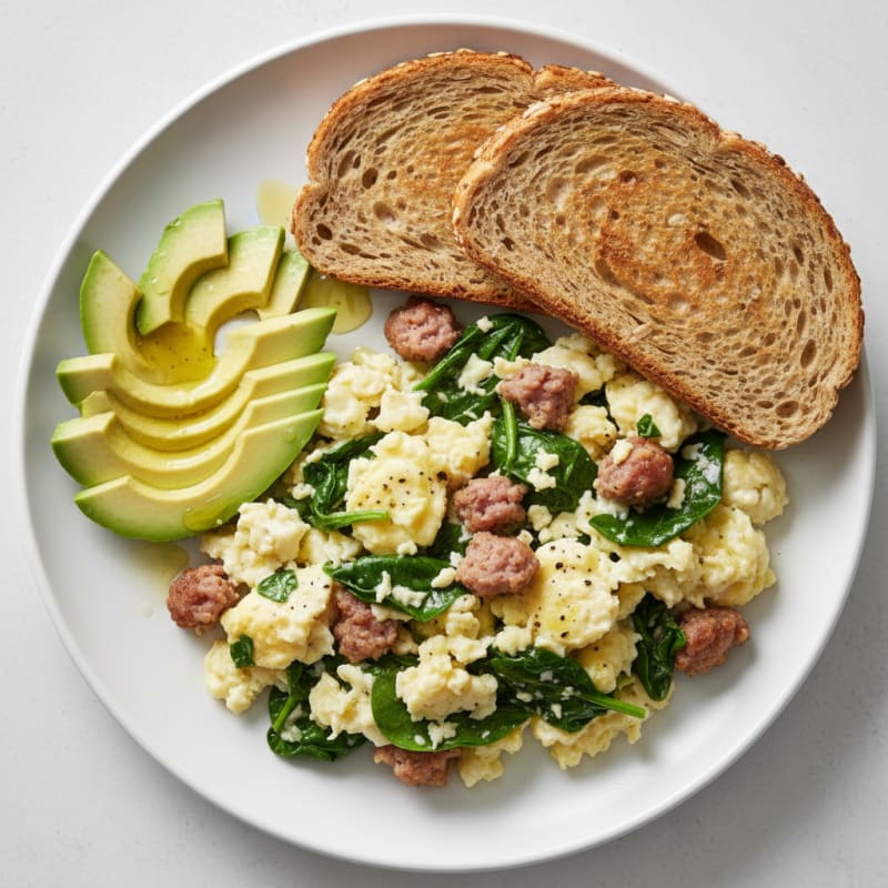 Egg White and Spinach Scramble with Turkey Sausage