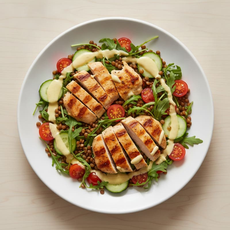 Grilled Chicken and Lentil Salad with Lemon-Tahini Dressing