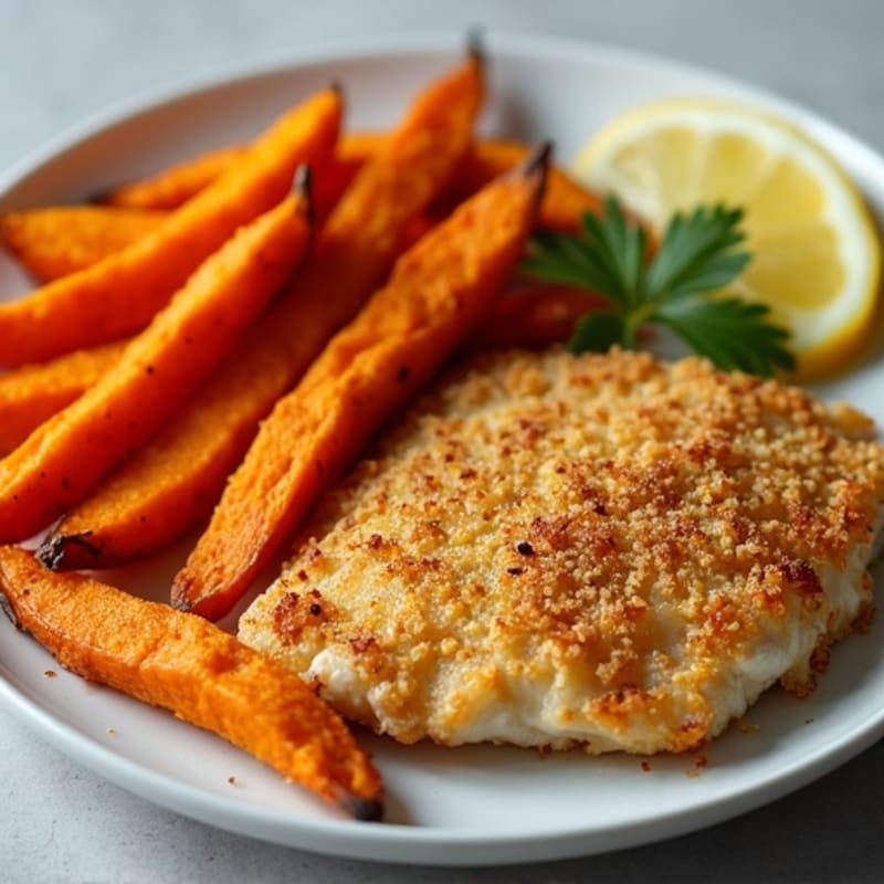 Crispy Baked Cod with Roasted Sweet Potato Fries