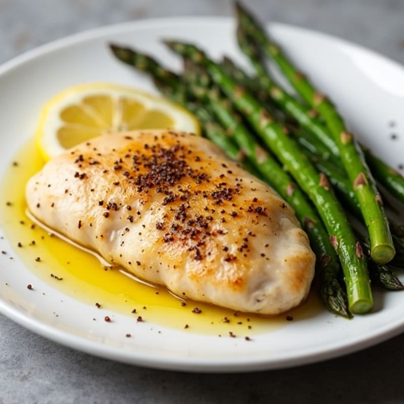 Lemon Garlic Pan Seared Chicken with Roasted Asparagus