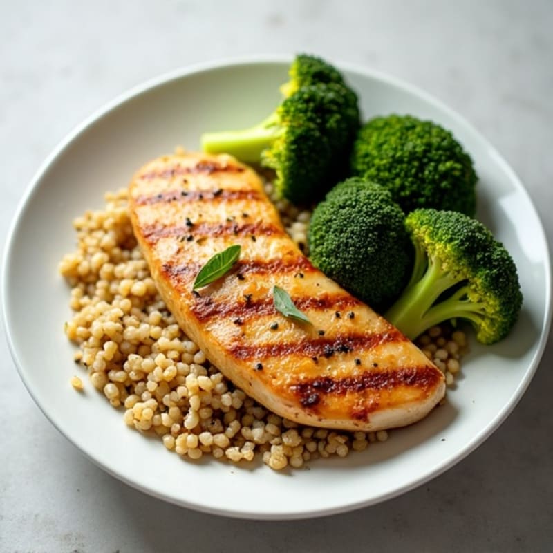 Grilled Chicken Breast with Quinoa and Roasted Broccoli