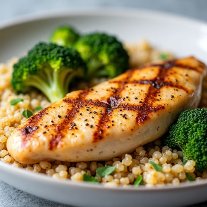 Grilled Chicken Breast with Quinoa and Roasted Broccoli