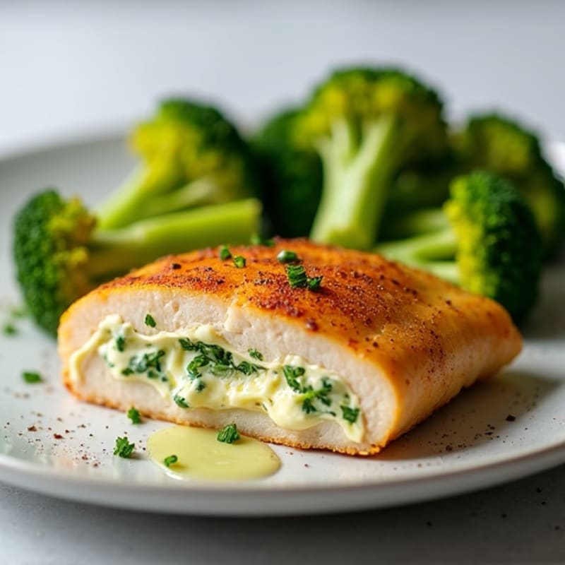 Spicy Jalapeño Cream Cheese Stuffed Chicken Breast with Roasted Broccoli