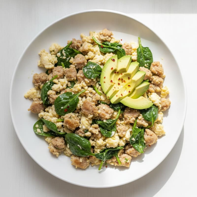 Egg White and Turkey Sausage Scramble with Spinach