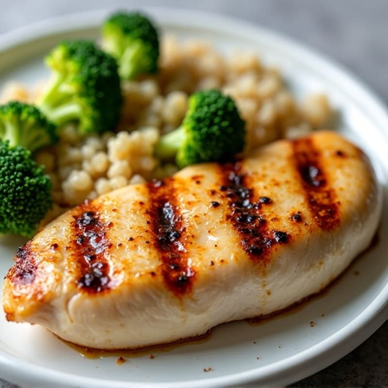 Grilled Chicken Breast with Roasted Broccoli and Quinoa