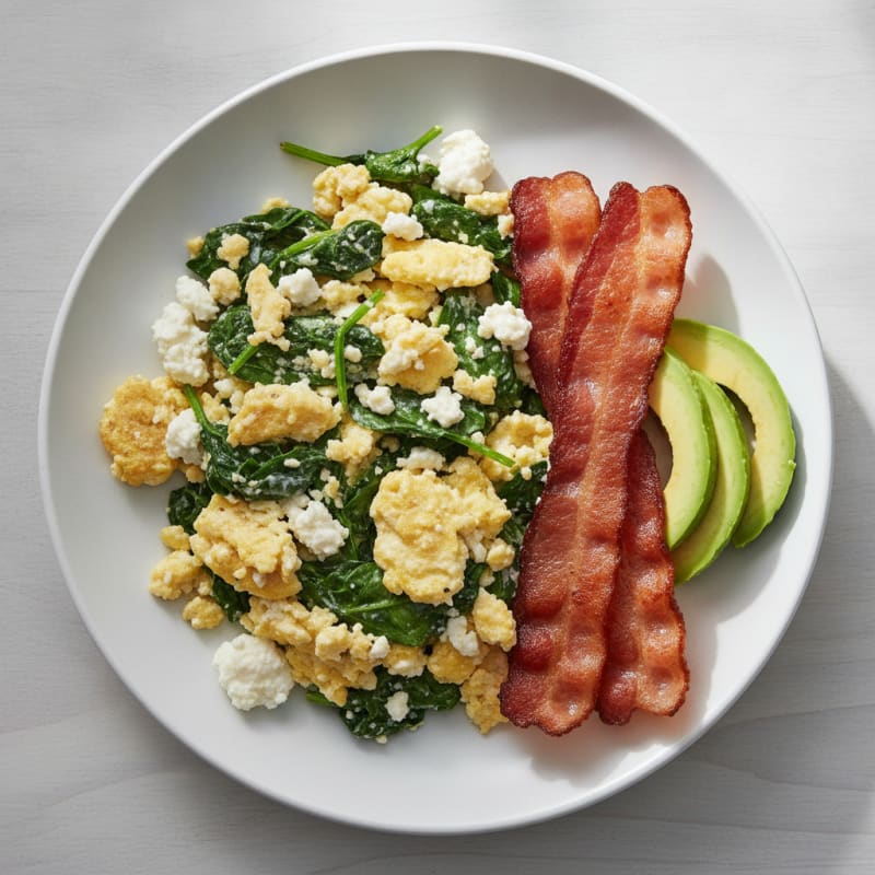 Cottage Cheese Scramble with Spinach and Turkey Bacon