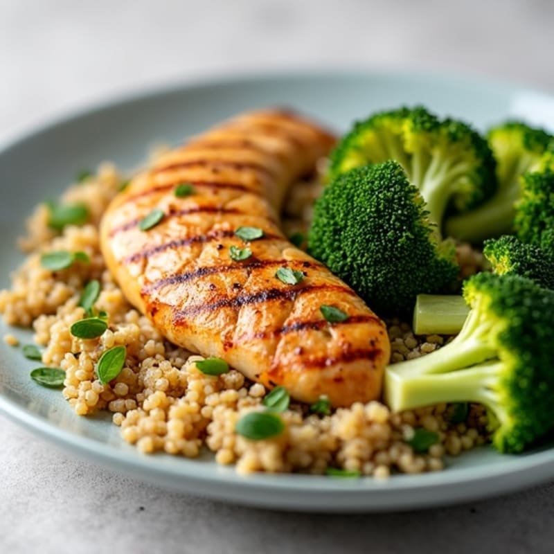 Grilled Chicken Breast with Quinoa and Steamed Broccoli