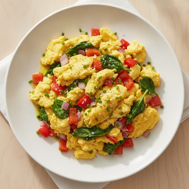 Fluffy Scrambled Eggs with Garden Vegetables