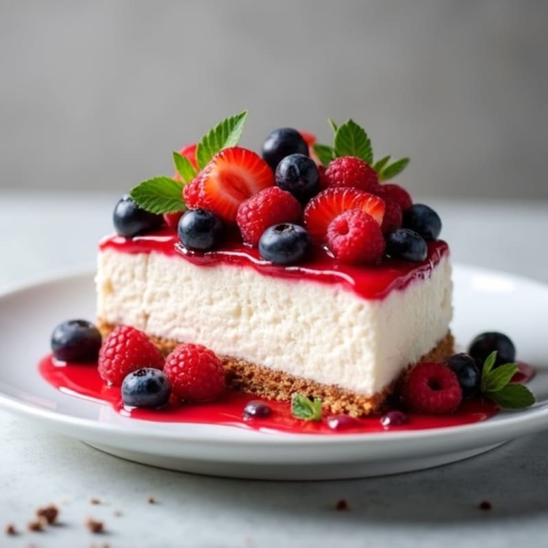 Greek Yogurt Protein Cheesecake with Mixed Berries