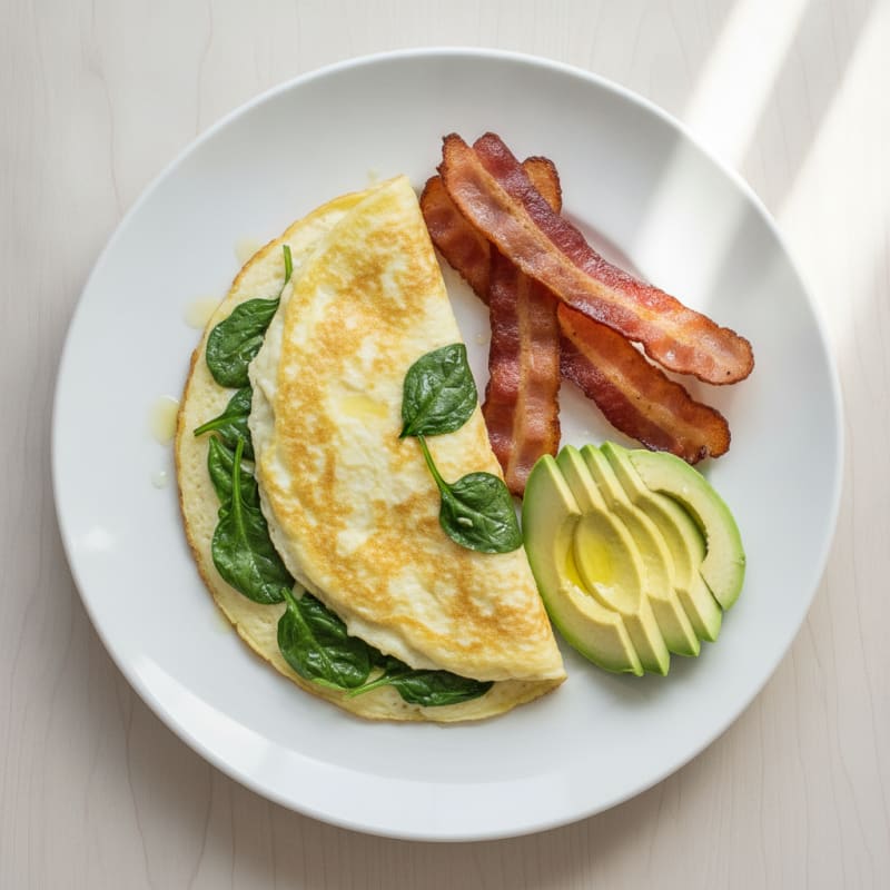 Egg White Spinach Omelette with Turkey Bacon