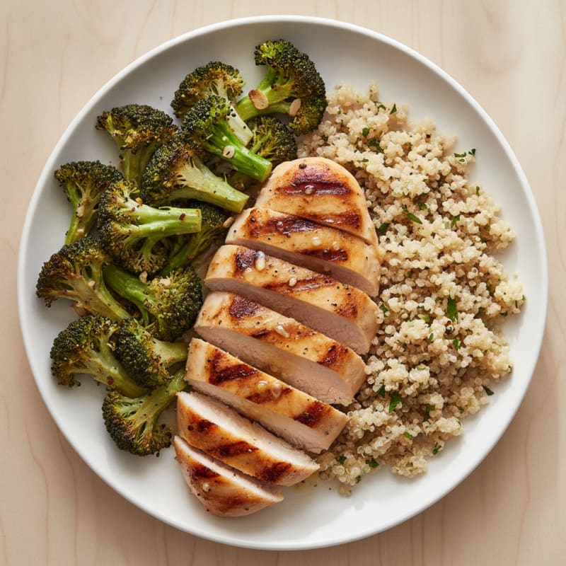 Grilled Chicken Breast with Roasted Broccoli and Quinoa