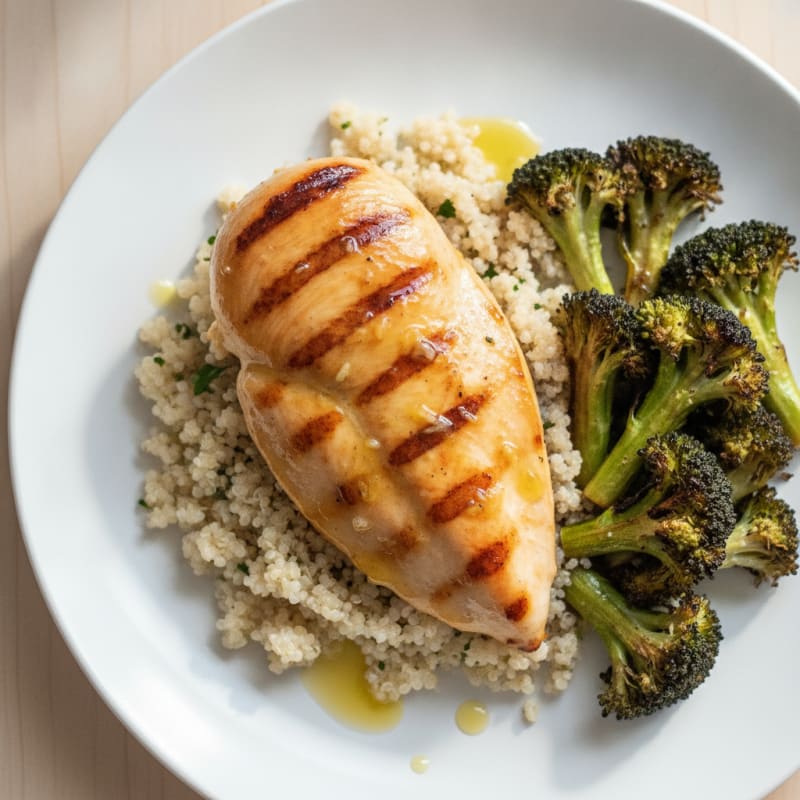Grilled Chicken Breast with Quinoa and Roasted Broccoli