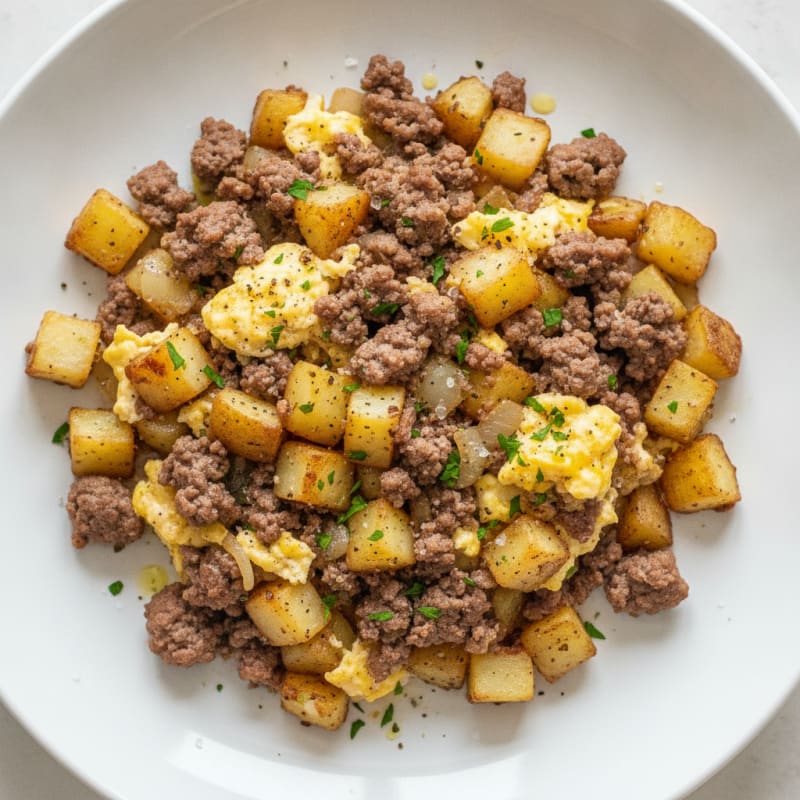 Savory Ground Beef and Potato Scramble
