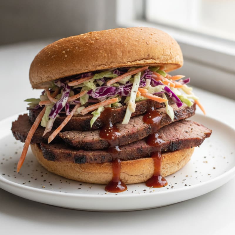 Smoky Brisket Sandwich with Tangy Slaw