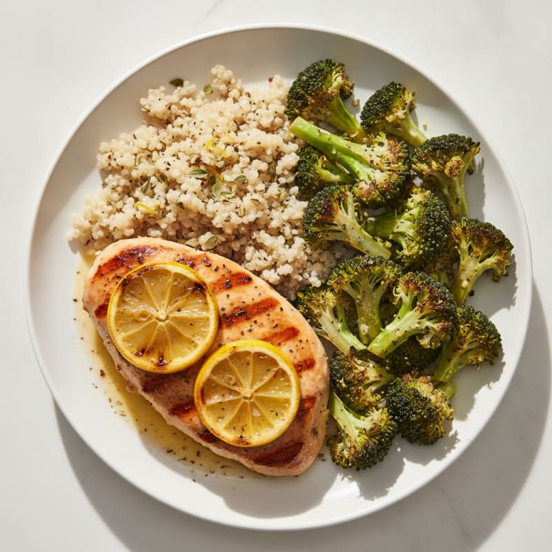 Grilled Turkey Breast with Roasted Broccoli and Quinoa
