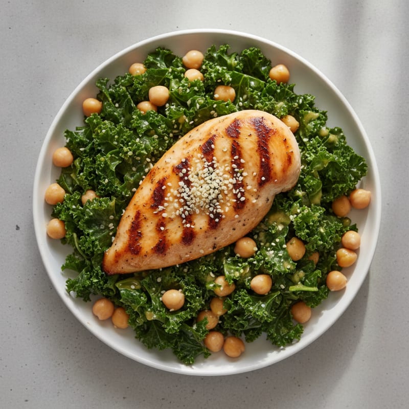 Grilled Chicken Breast with Chickpea and Kale Salad