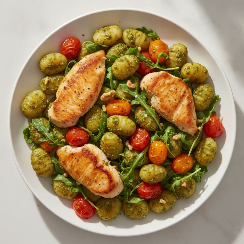 Gnocchi with Arugula Pesto and Cherry Tomatoes