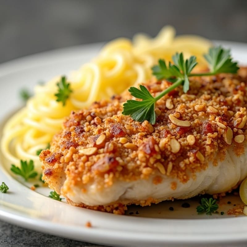 Crispy Almond-Crusted Chicken with Herb-Roasted Spaghetti Squash