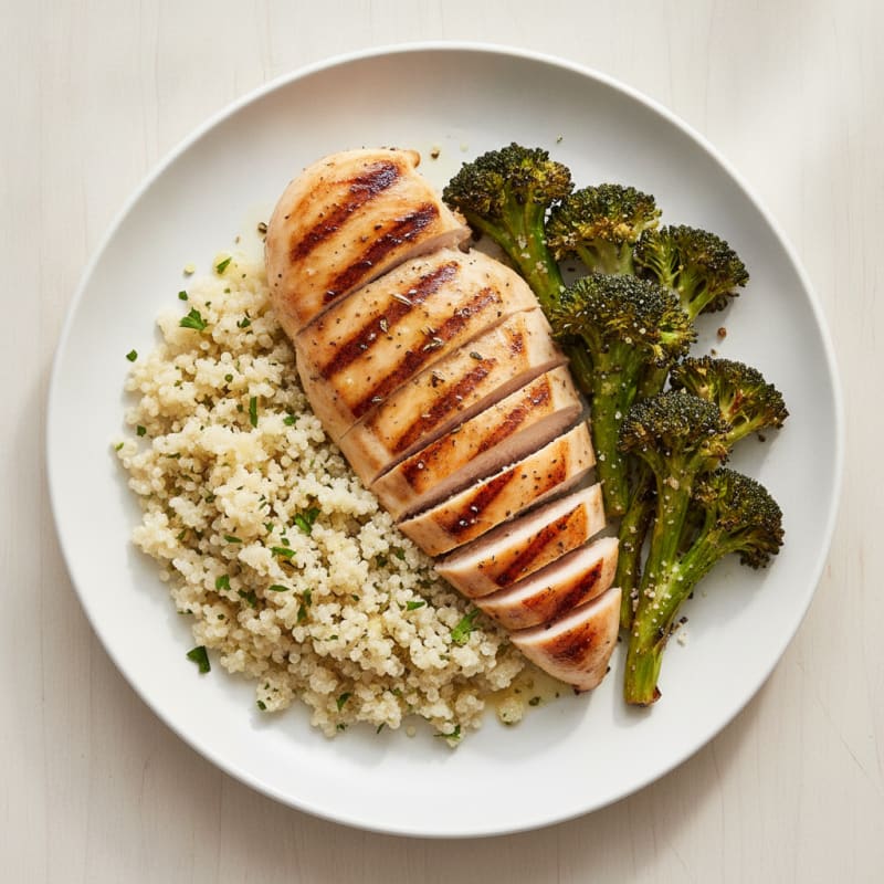 Grilled Chicken Breast with Quinoa and Roasted Broccoli