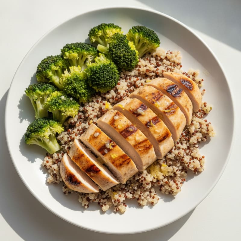 Grilled Chicken Breast with Quinoa and Steamed Broccoli