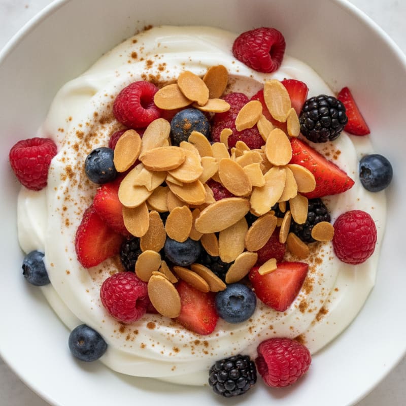 Greek Yogurt Protein Parfait with Mixed Berries and Almonds