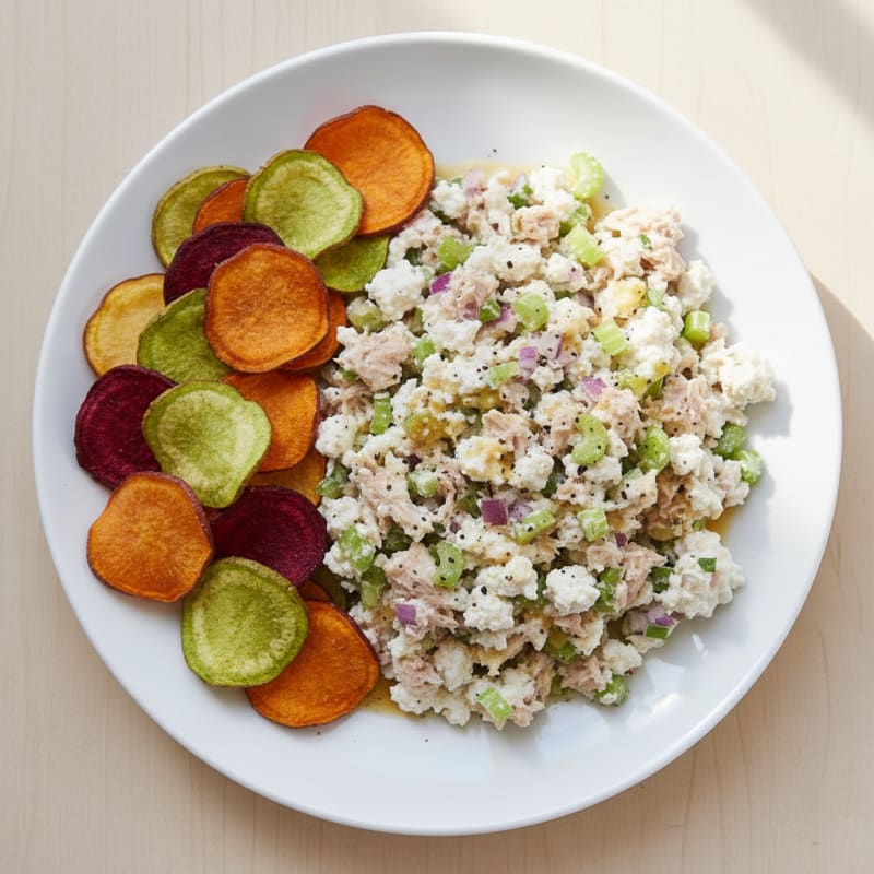Crunchy Tuna Salad with Cottage Cheese and Veggie Chips