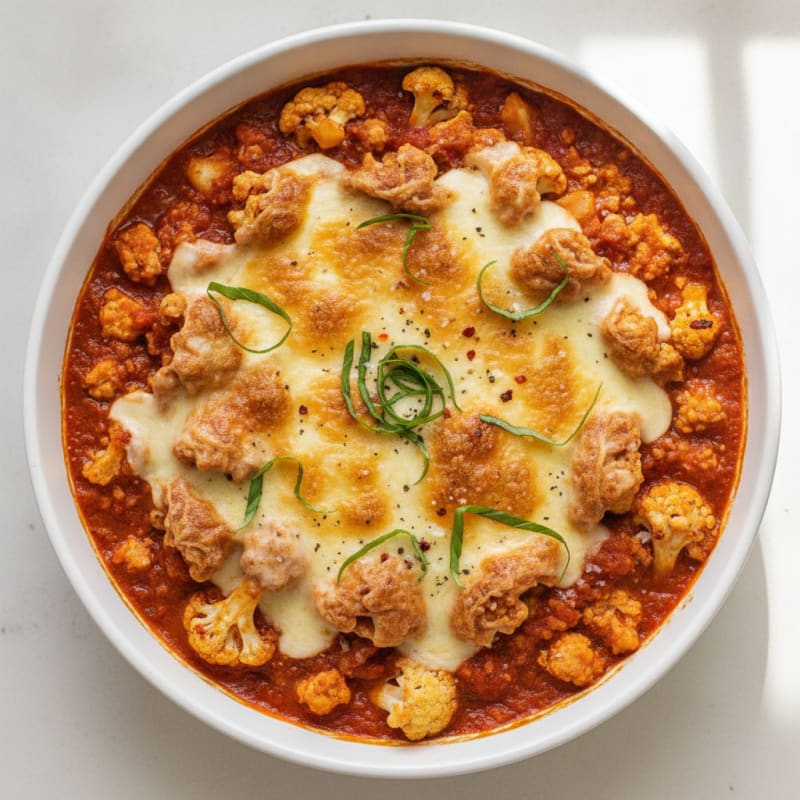 Ground Chicken Skillet with Cauliflower and Mozzarella