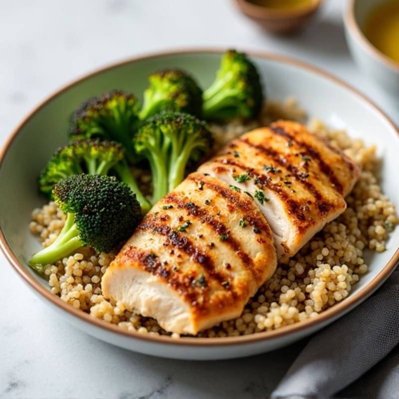 Grilled Chicken Breast with Quinoa and Roasted Broccoli
