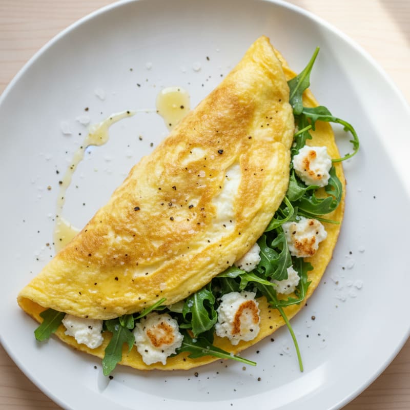 Cottage Cheese and Egg Omelette with Arugula and Goat Cheese