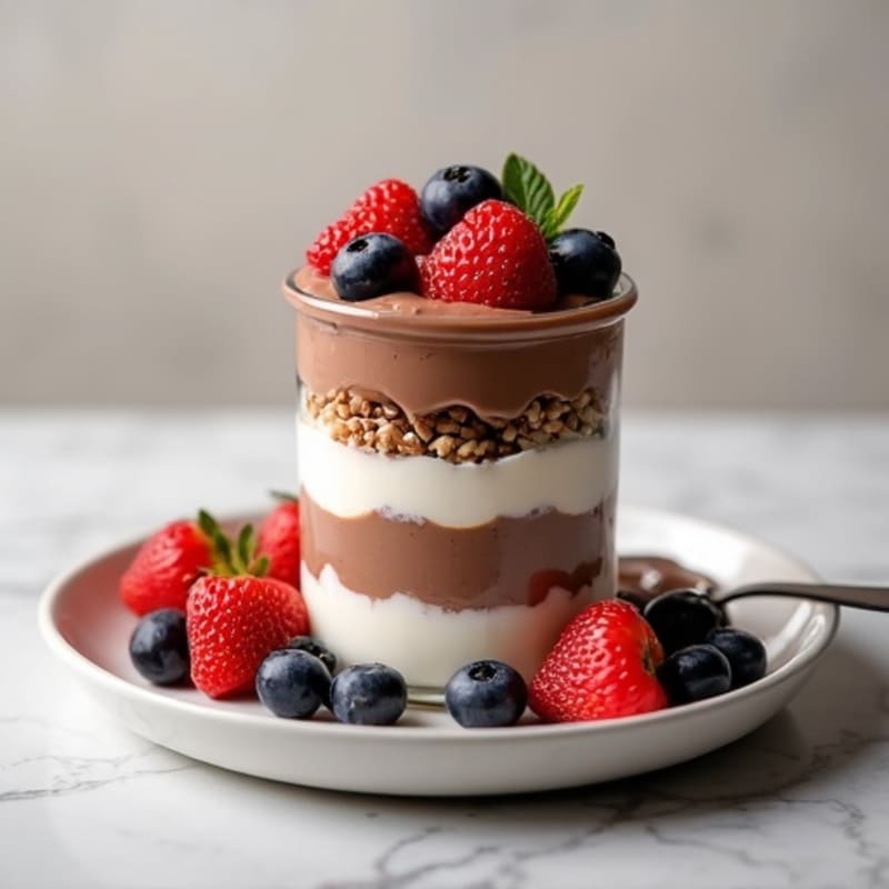 Chocolate Protein Yogurt Parfait with Mixed Berries