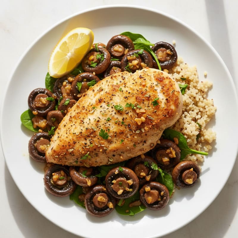 Golden Garlic Butter Roasted Mushrooms with Herb-Crusted Chicken