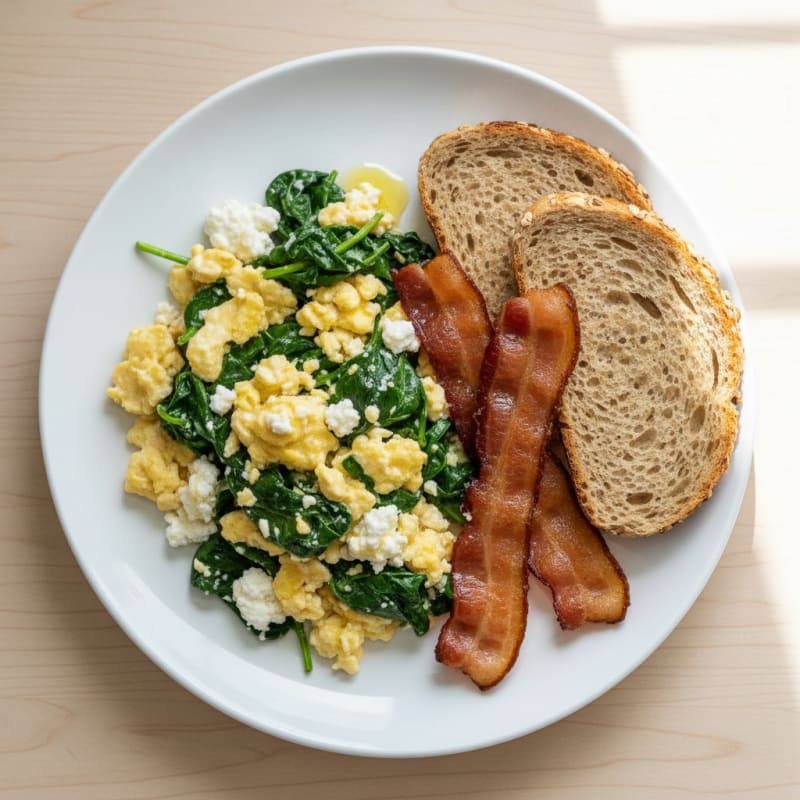 Cottage Cheese Scramble with Spinach and Turkey Bacon