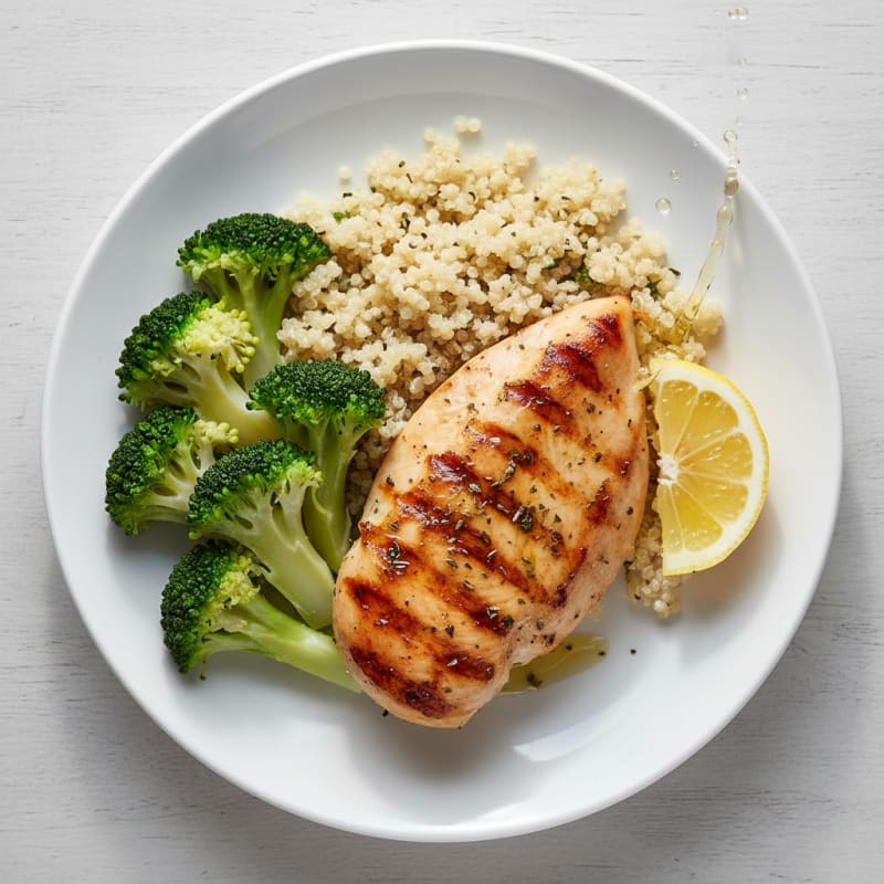 Grilled Chicken Breast with Quinoa and Steamed Broccoli