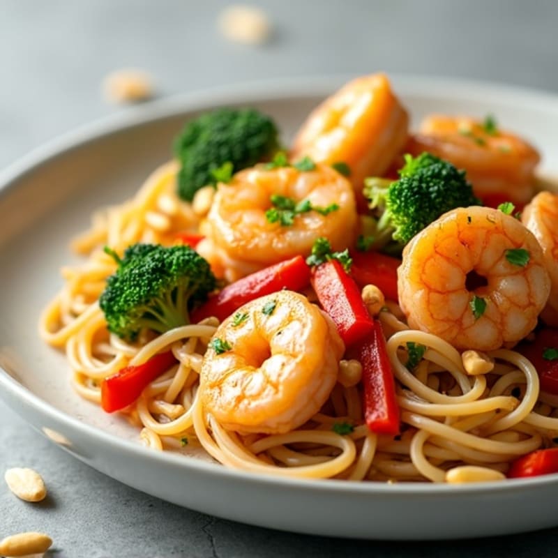 Shrimp Stir-Fry with Rice Noodles, Crunchy Peanuts, and Zesty Lime Sauce