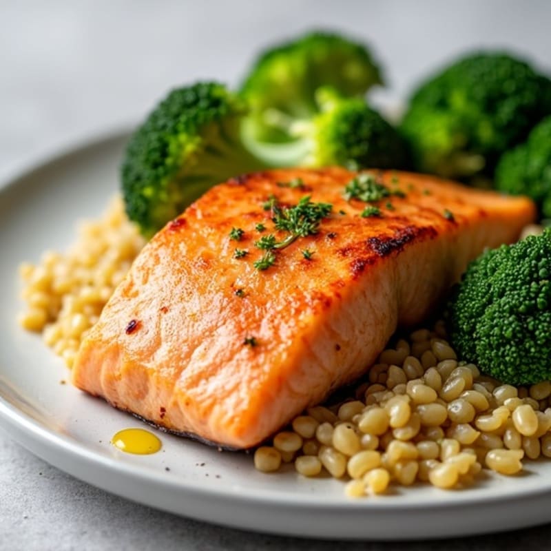 Seared Salmon with Steamed Broccoli and Quinoa