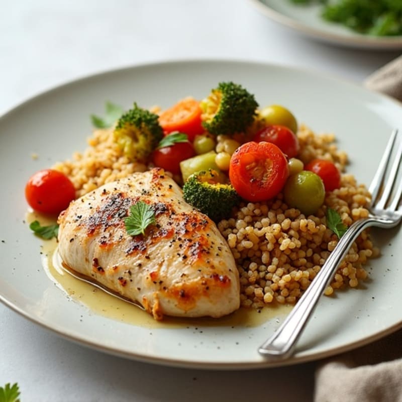 Herb-Roasted Chicken with Crispy Roasted Vegetables and Fluffy Quinoa