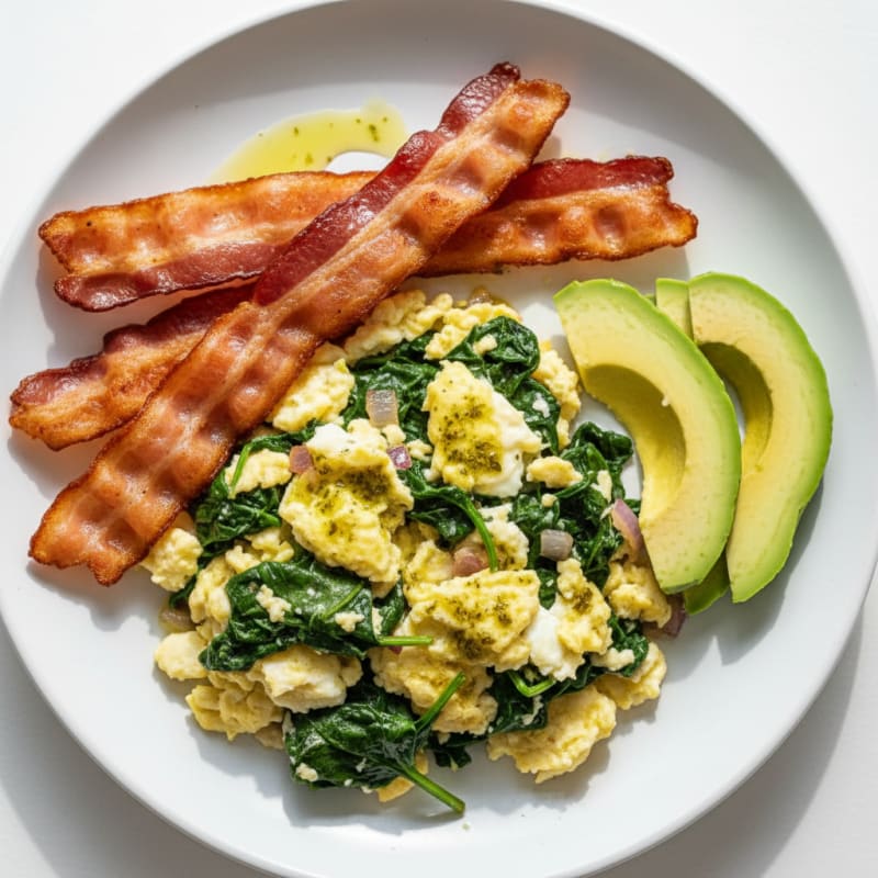 Crispy Turkey Bacon and Egg White Scramble with Spinach