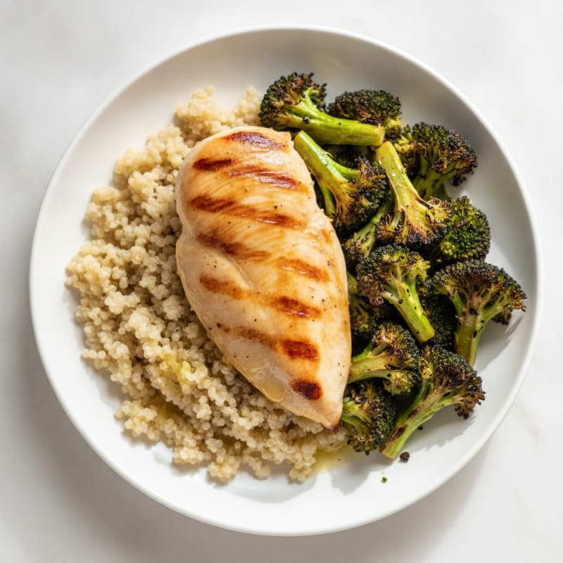 Grilled Chicken Breast with Quinoa and Roasted Broccoli