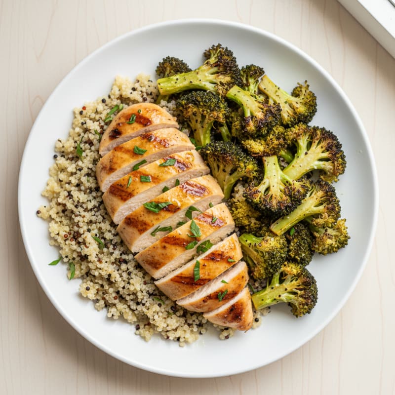 Grilled Chicken Breast with Quinoa and Roasted Broccoli