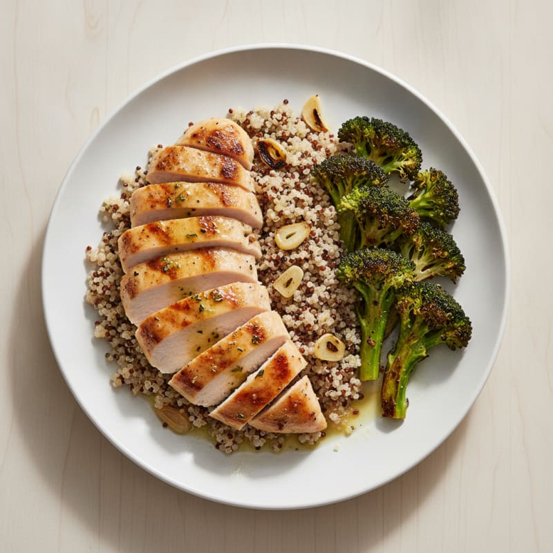 Grilled Chicken Breast with Roasted Broccoli and Quinoa