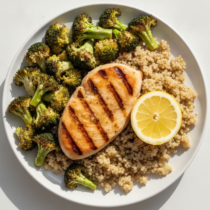 Grilled Chicken Breast with Quinoa and Roasted Broccoli