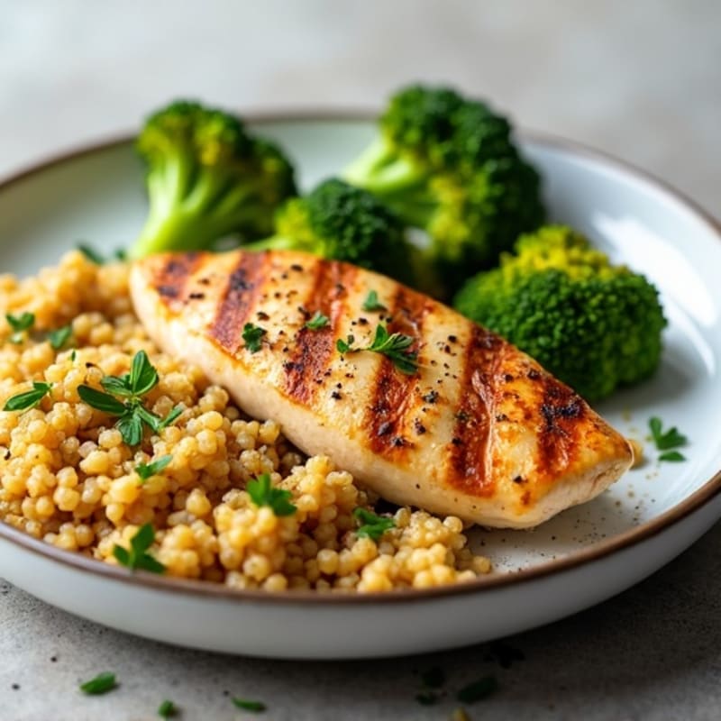 Grilled Chicken Breast with Quinoa and Roasted Broccoli