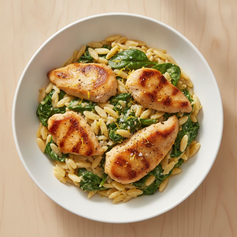 Lemon-Herb Chicken Orzo with Spinach