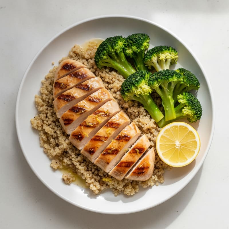 Grilled Chicken Breast with Quinoa and Steamed Broccoli